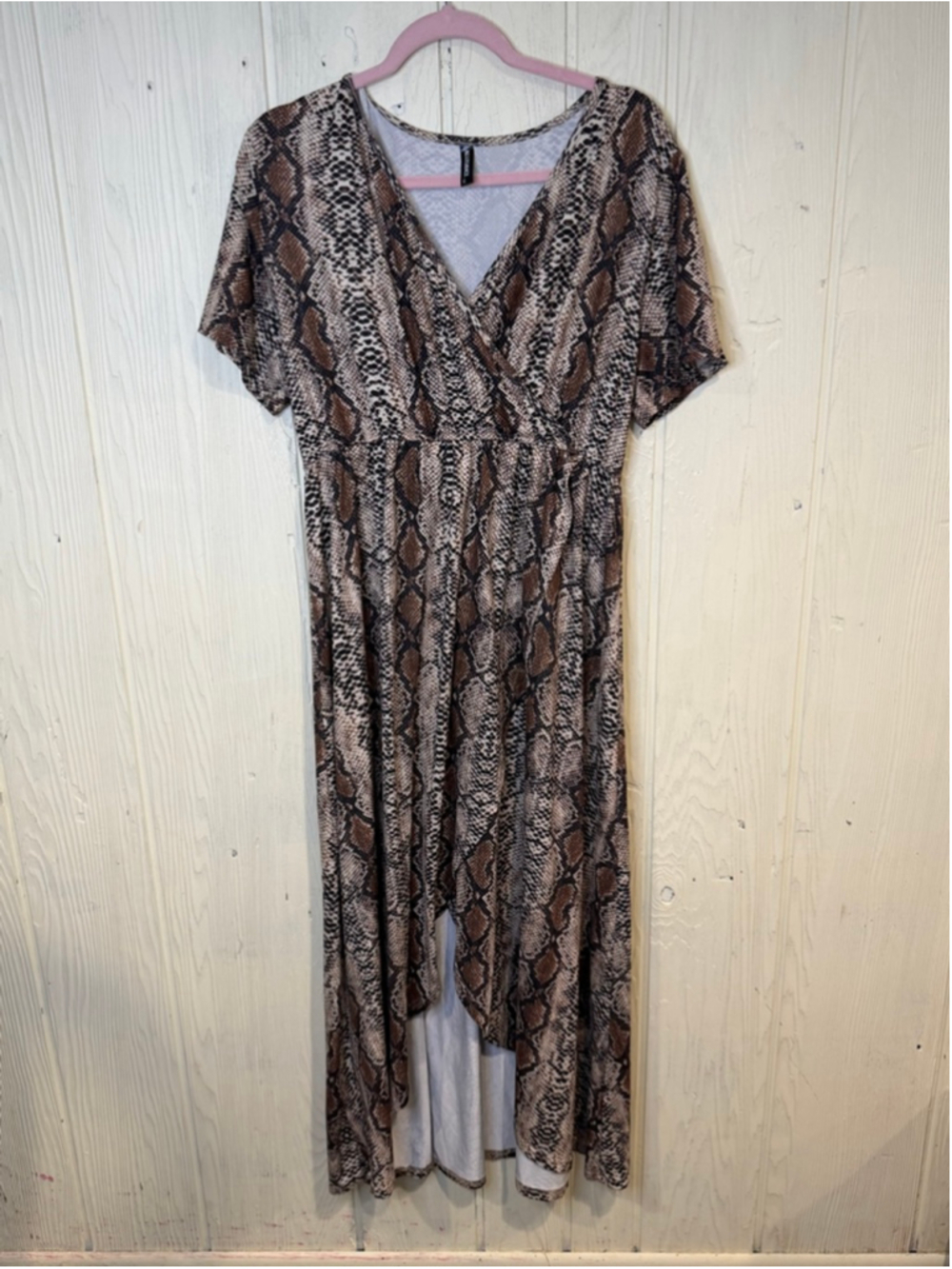 Women's ALLEGRACE Brown Beige Snake Print High Low Dress 1X